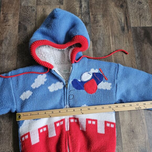 Vintage A Tiny Tots Original Baby Kintted Sky Airplane Sherpa Jacket Size 4T - Picture 6 of 9
